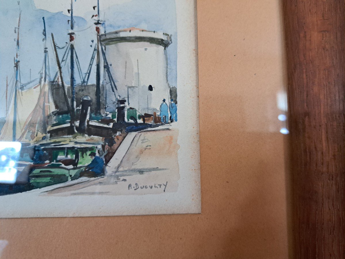 André Duculty, Port Of La Rochelle, Watercolor, 20th Century. -photo-3