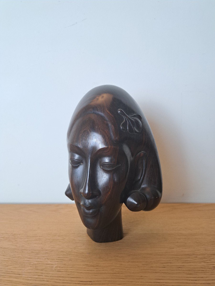 Head Of A Woman, Ebony, Bali, 20th Century.  -photo-2