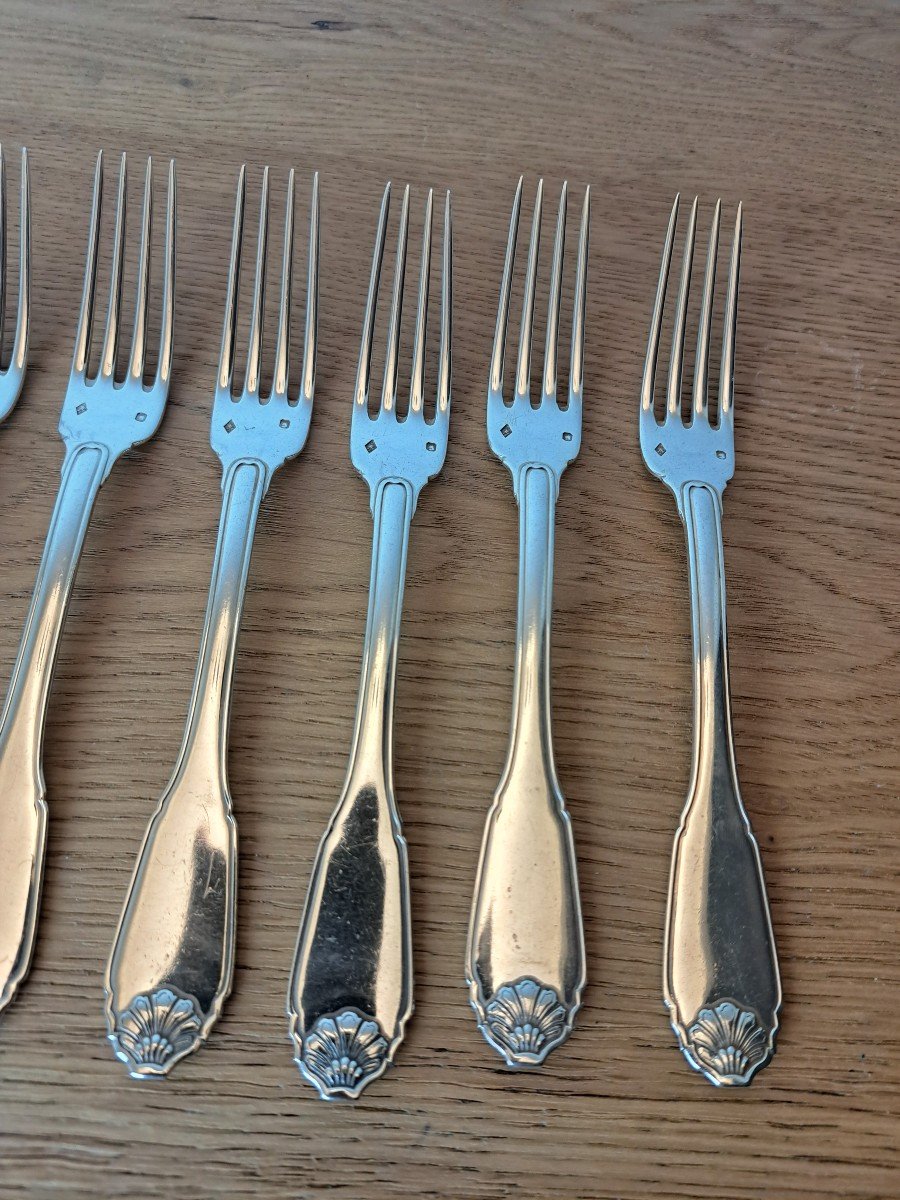 Cardeilhac, 8 Dessert Forks, Regency, 20th Century. -photo-2