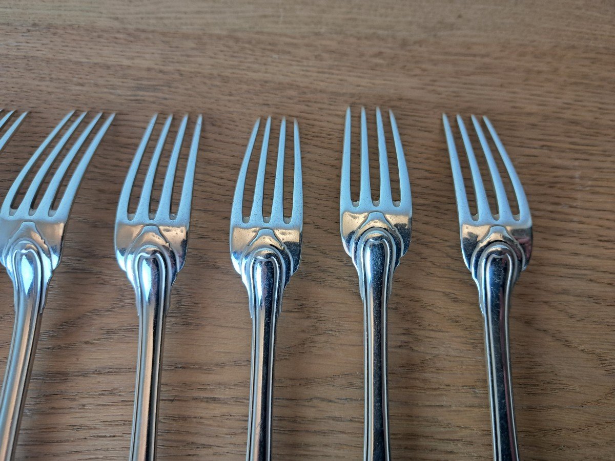 Cardeilhac, 8 Dessert Forks, Regency, 20th Century. -photo-3