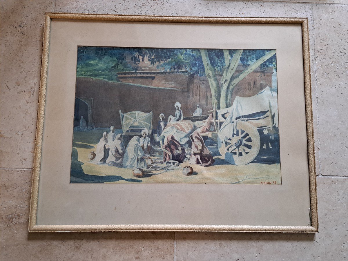 Mc Kean, North African Village Scene, Watercolor, 1949.
