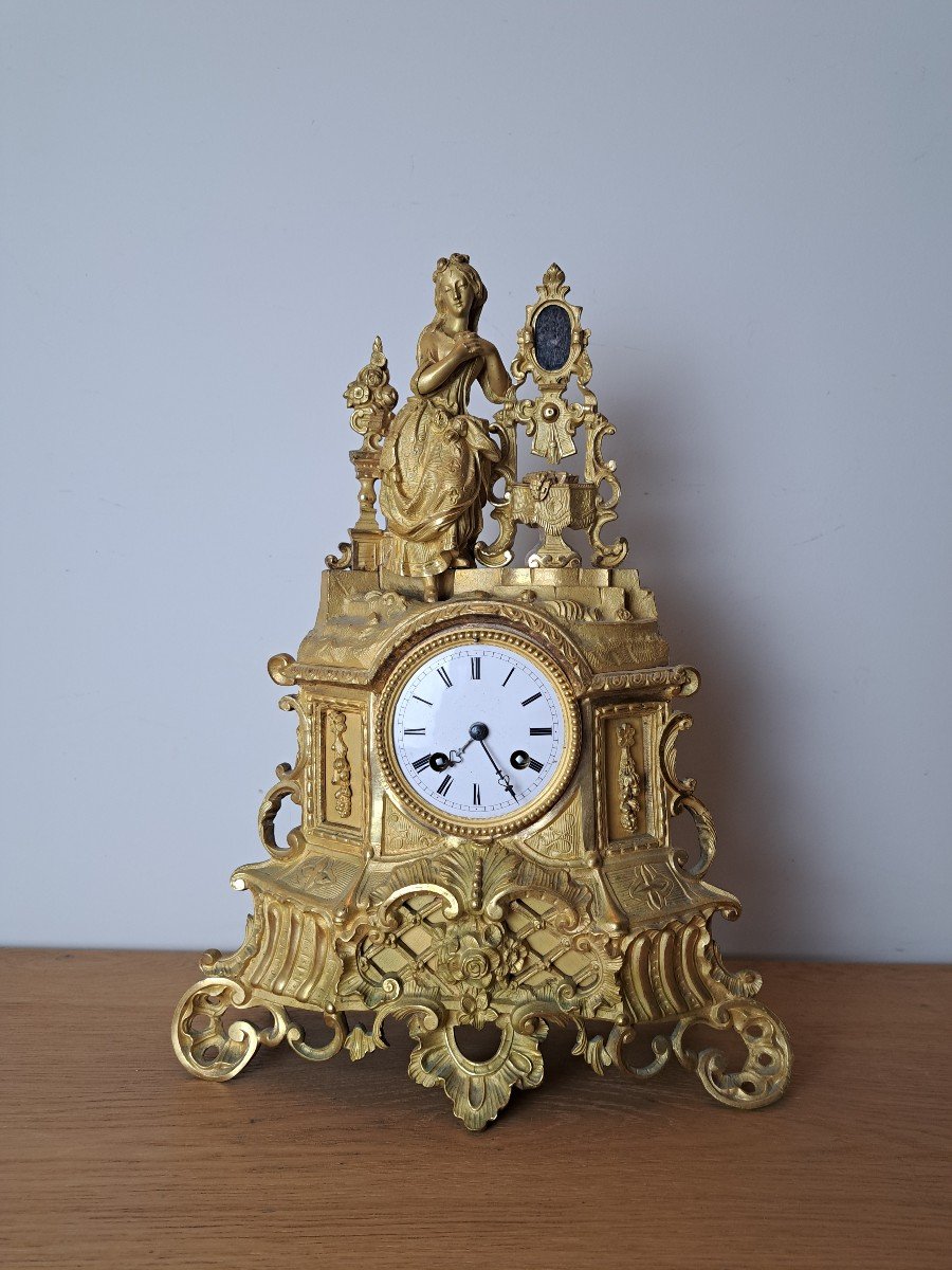 Pendule , Bronze Doré , époque Restauration , XIX°. -photo-2
