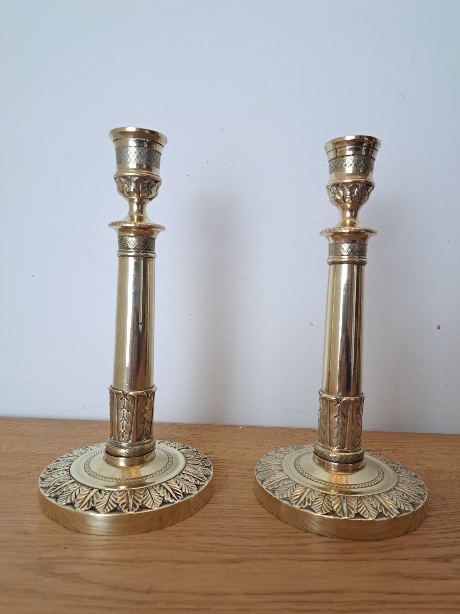 Pair Of Candlesticks, Bronze, Empire Period, Early 19th Century. -photo-2