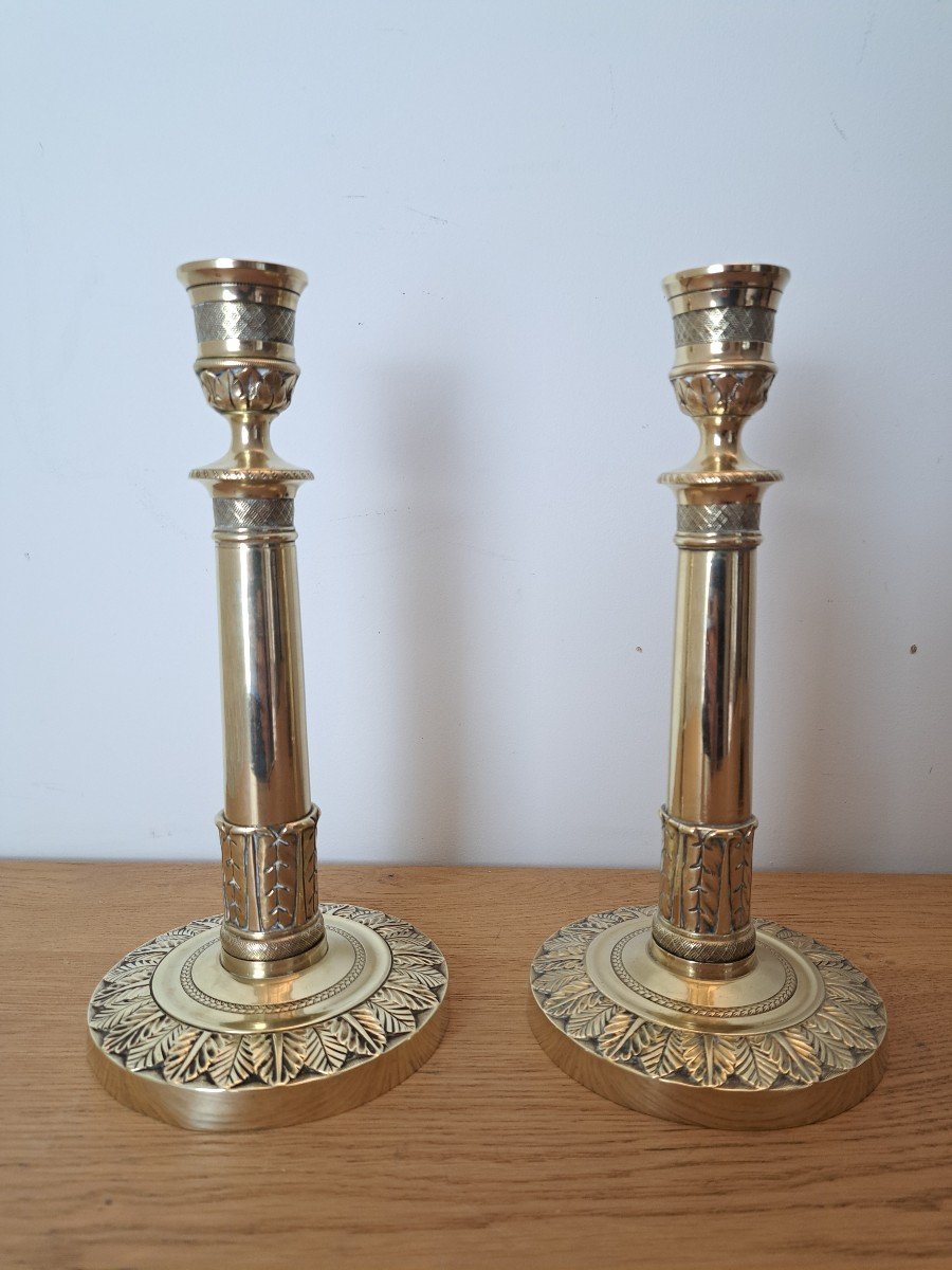Pair Of Candlesticks, Bronze, Empire Period, Early 19th Century. -photo-5