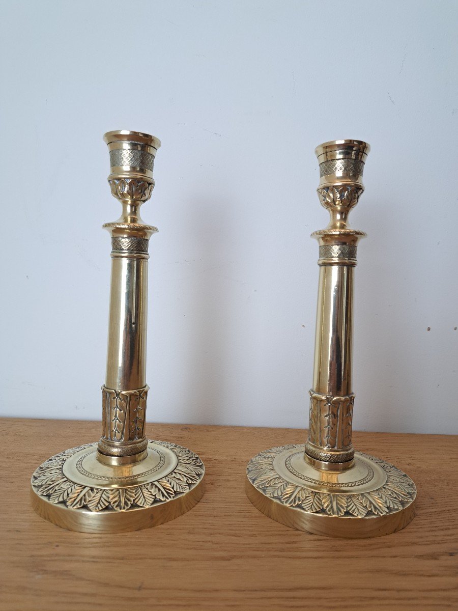 Pair Of Candlesticks, Bronze, Empire Period, Early 19th Century. 