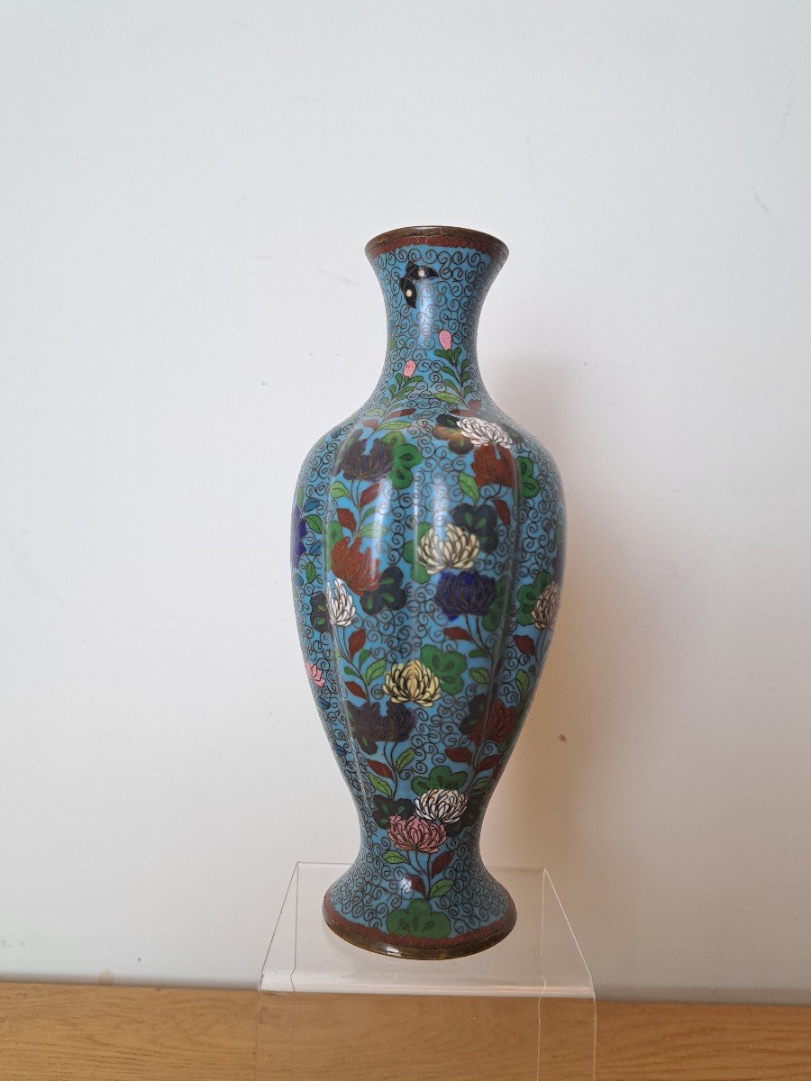 Japon , Vase En émail Cloisonné , Fleurs , Fin XIX°/début XX°. -photo-2