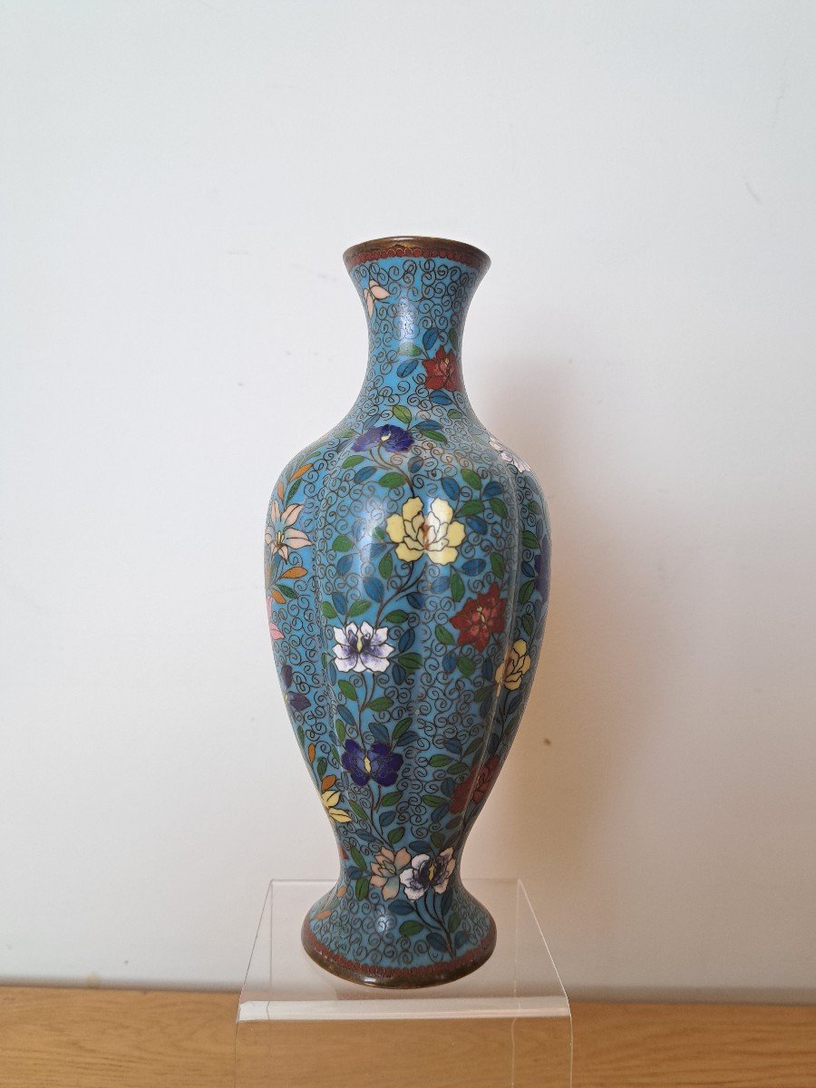 Japon , Vase En émail Cloisonné , Fleurs , Fin XIX°/début XX°. -photo-3