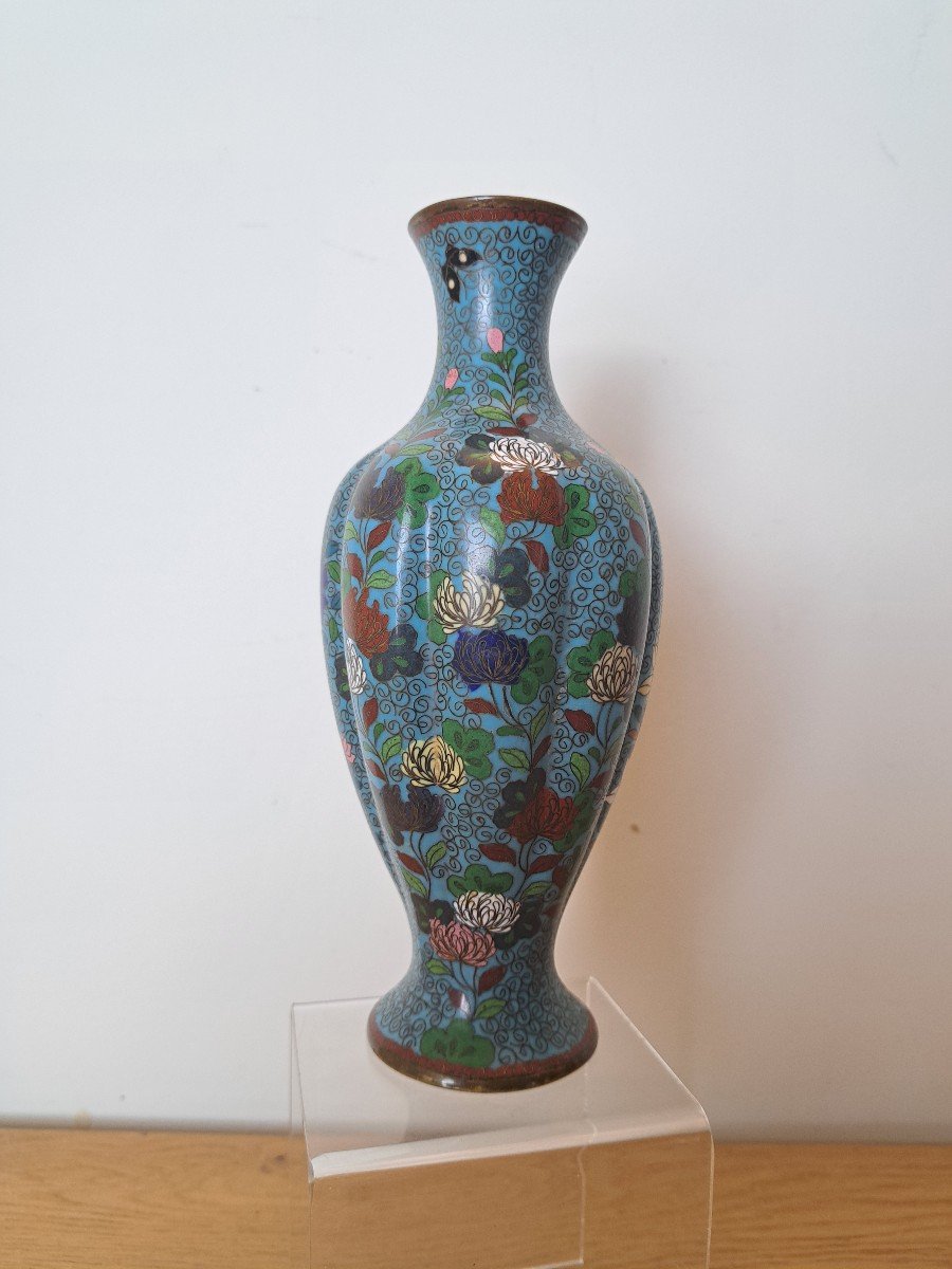 Japon , Vase En émail Cloisonné , Fleurs , Fin XIX°/début XX°. -photo-1