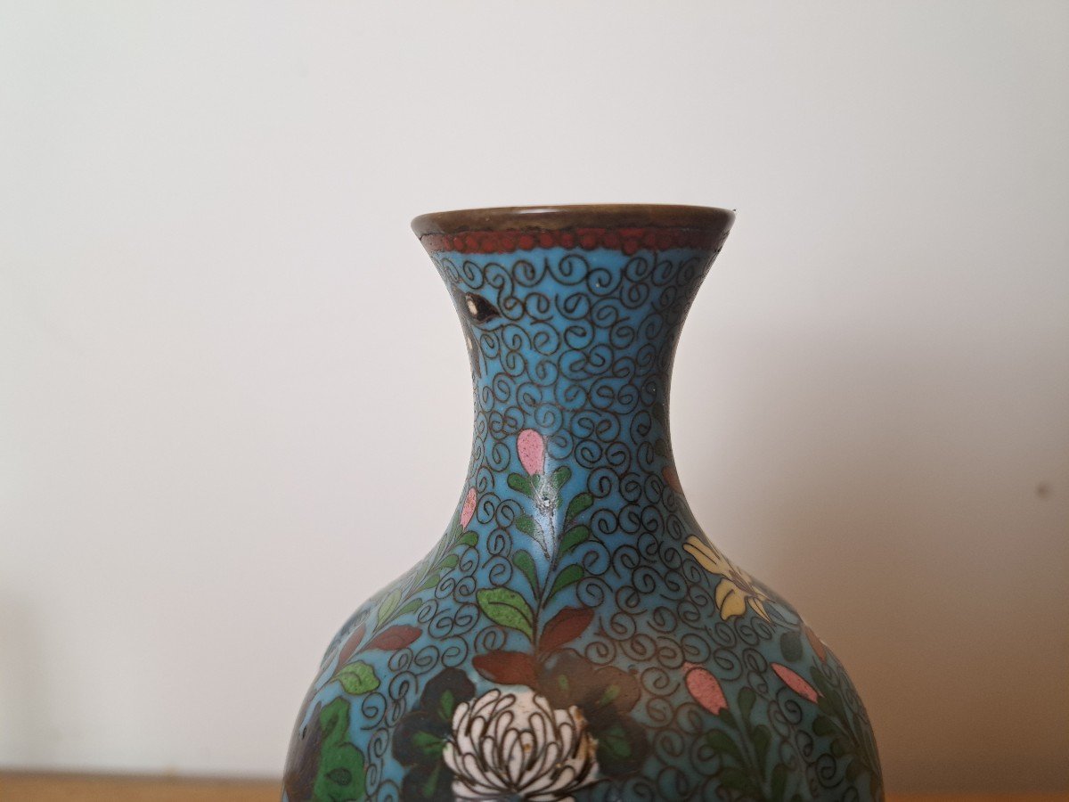 Japon , Vase En émail Cloisonné , Fleurs , Fin XIX°/début XX°. -photo-5