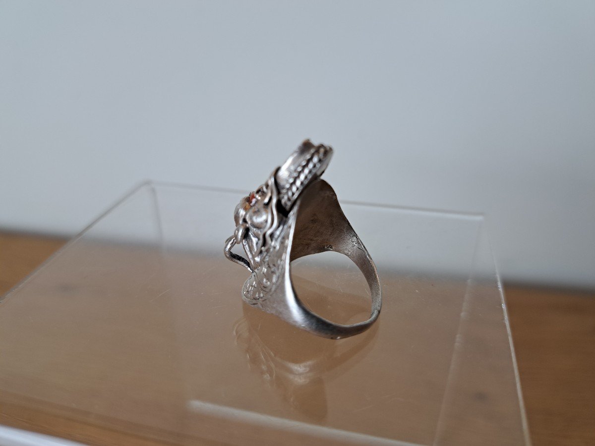 Tibet , Népal , Bague , Tête De Dragon , Argent , Lapis Lazuli , Corail, XX°. -photo-4