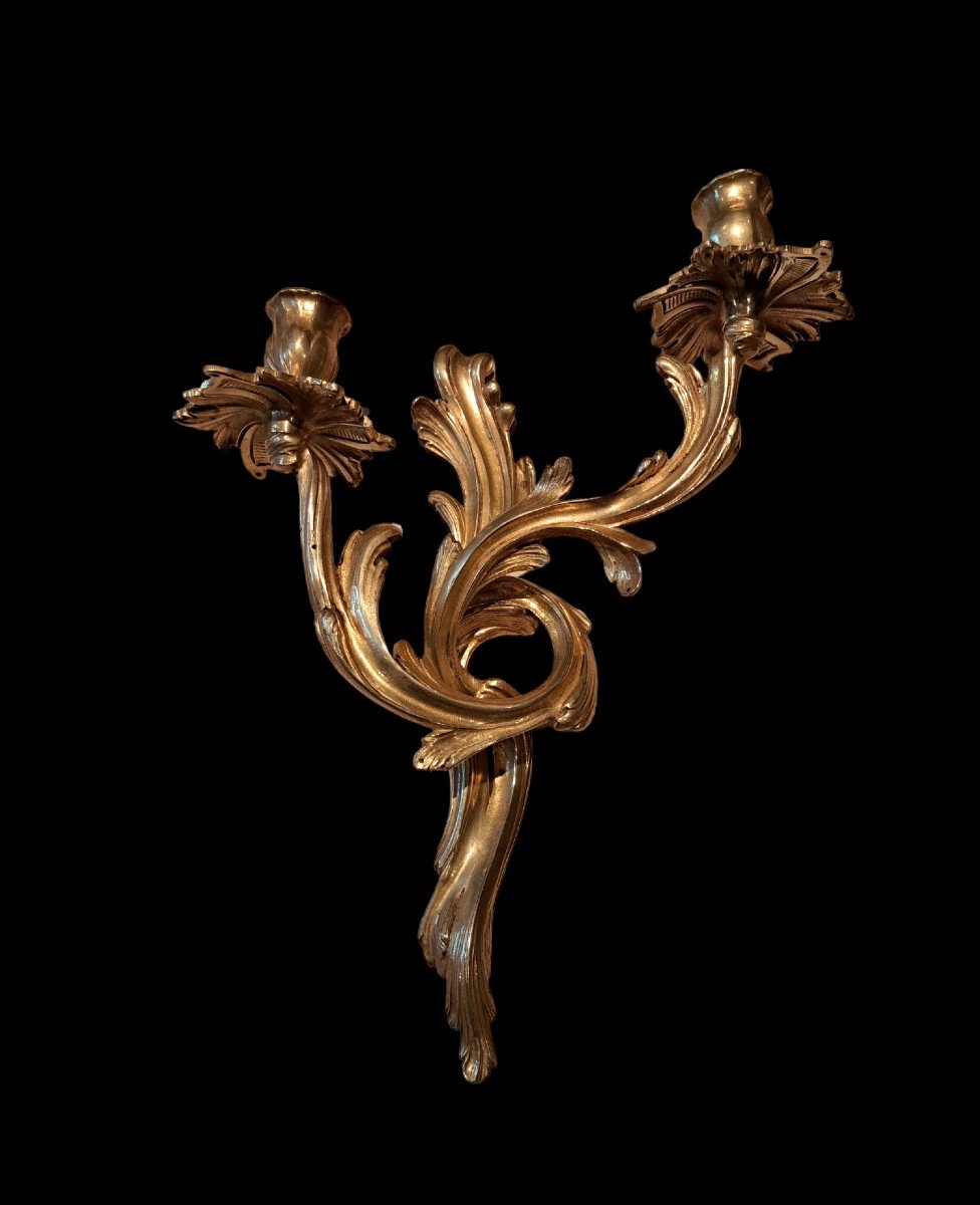 Paire d'Appliques , Bronze Doré , Louis XV , XIX°. -photo-4