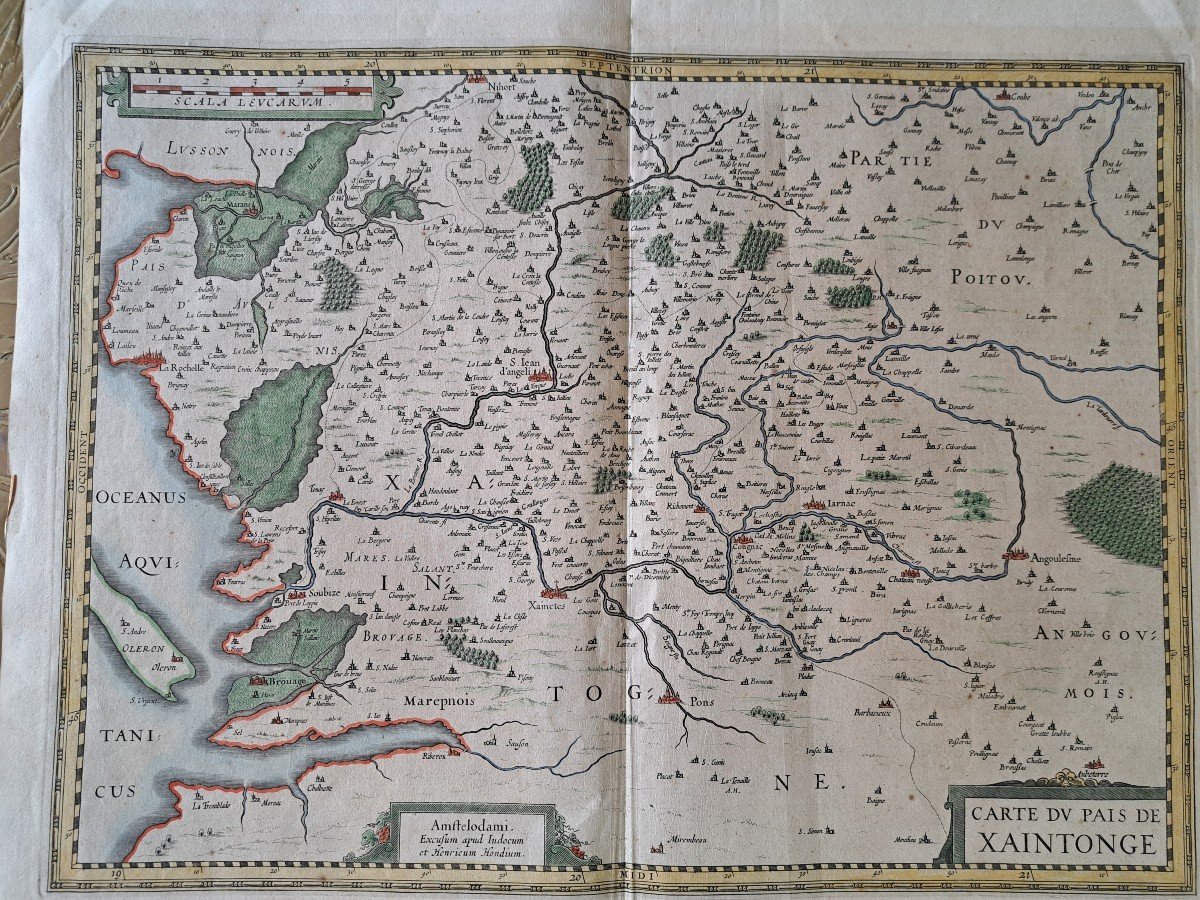 Map Of The Country Of Saintonge, Henricus Hondius, Early 17th Century. -photo-1