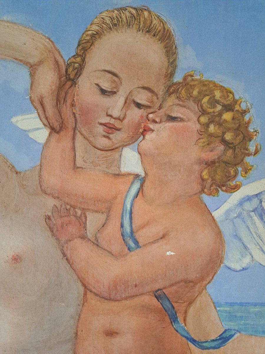Gaëtan Dumas, Venus And Cupid, Tempera On Canvas, Early 20th Century.  -photo-4