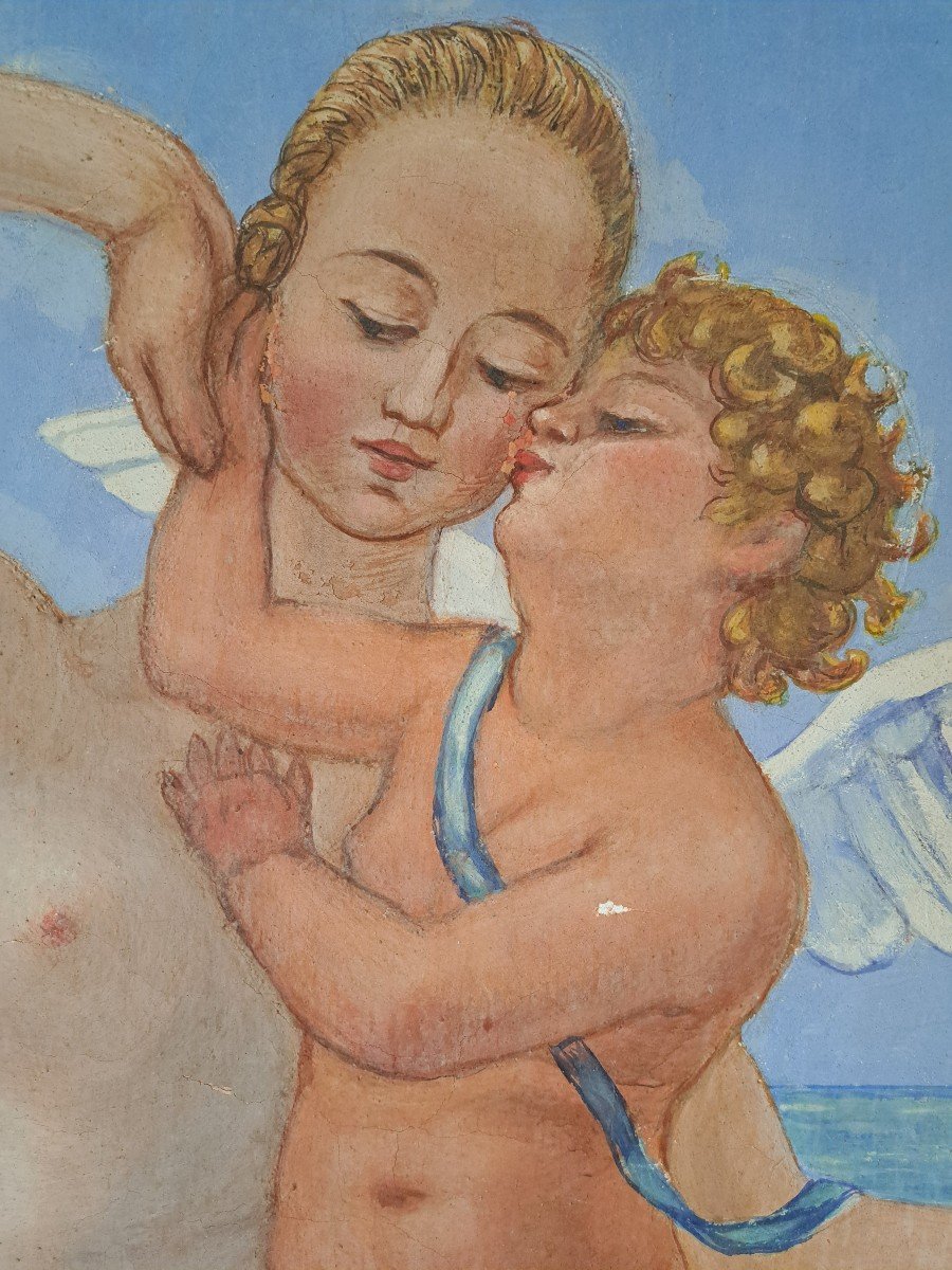 Gaëtan Dumas , Vénus Et Cupidon , Tempera Sur Toile , Début XX°.  -photo-4