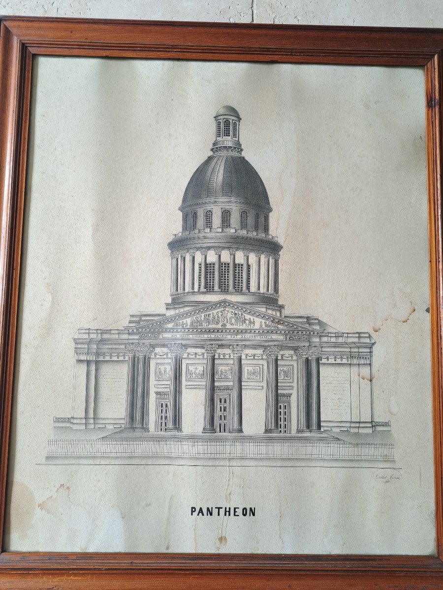 Le Panthéon , Dessin , XIX°. -photo-3