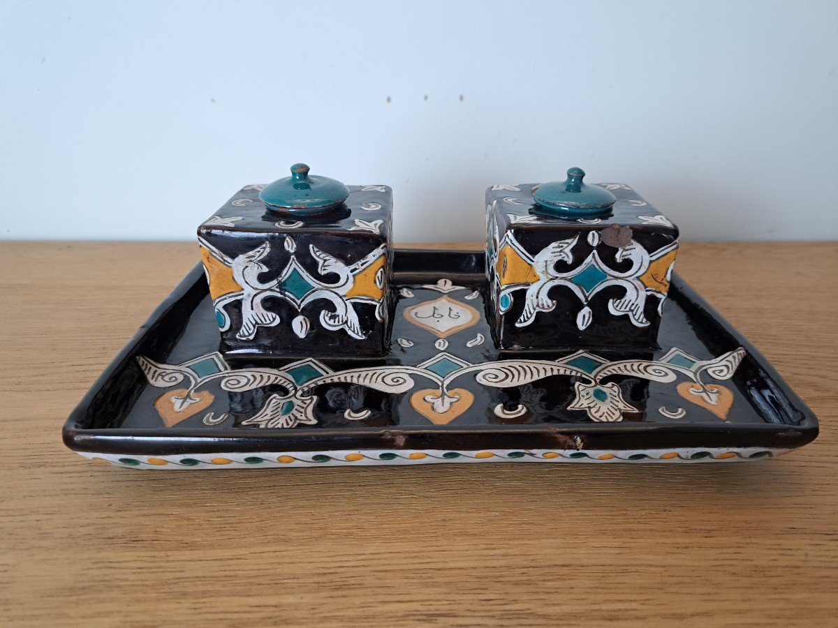 Louis Tissier /nabeul Workshop, Inkwell, Enameled Ceramic, Tunisia, Early 20th Century. -photo-2