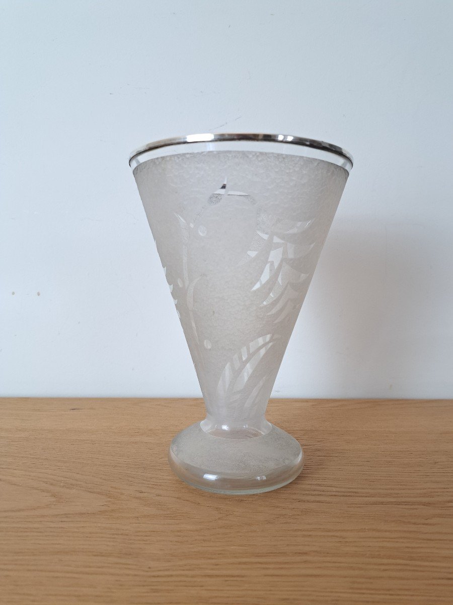 Lorrain , France , Vase , Art Déco , Verre Et Argent , Début XX°. -photo-2