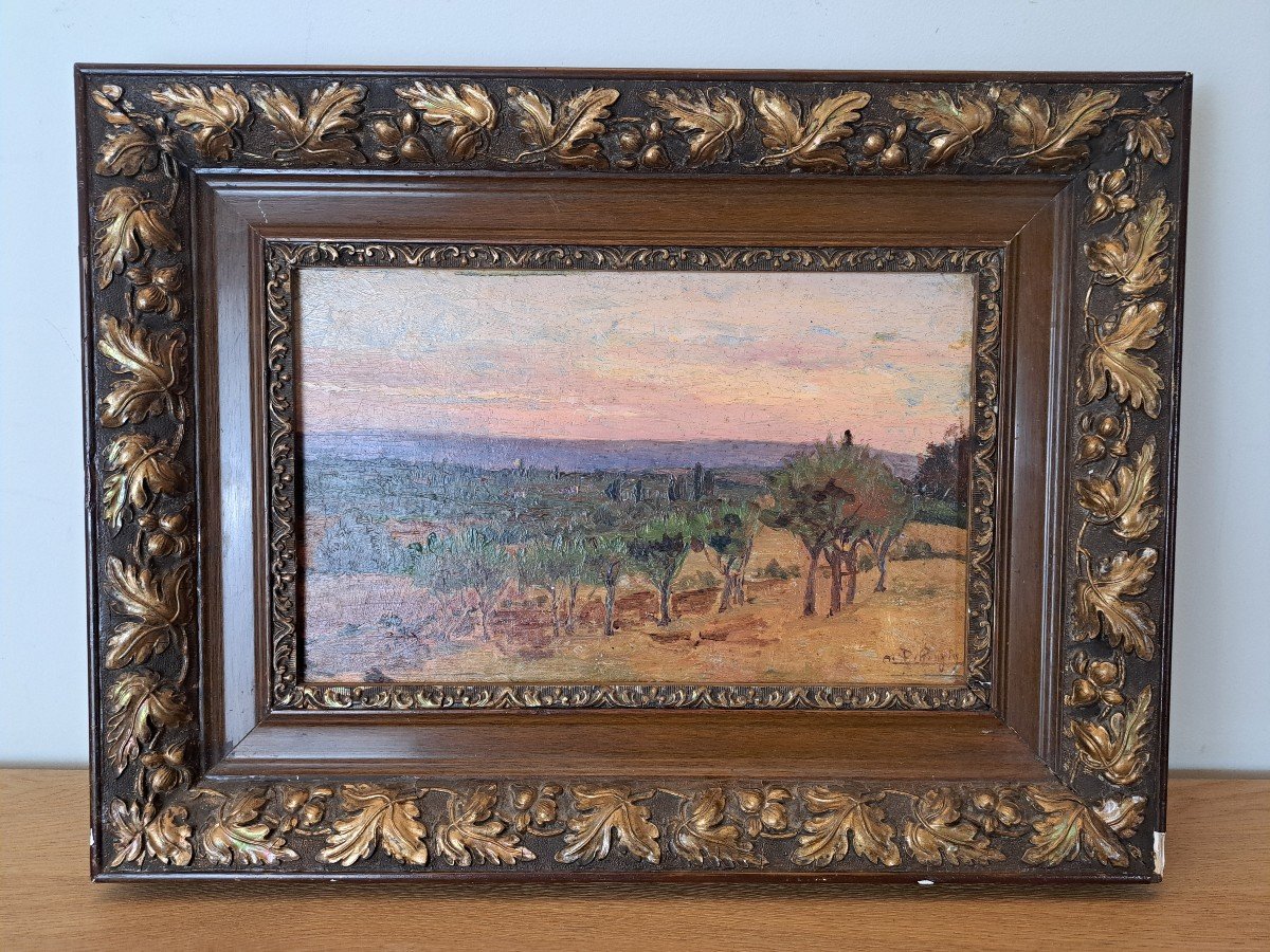 Landscape In Provence, Oil On Panel, Signed, Late 19th Century. -photo-2