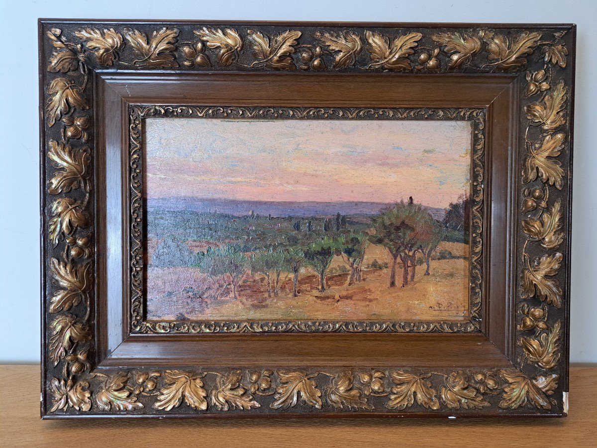 Landscape In Provence, Oil On Panel, Signed, Late 19th Century. -photo-3
