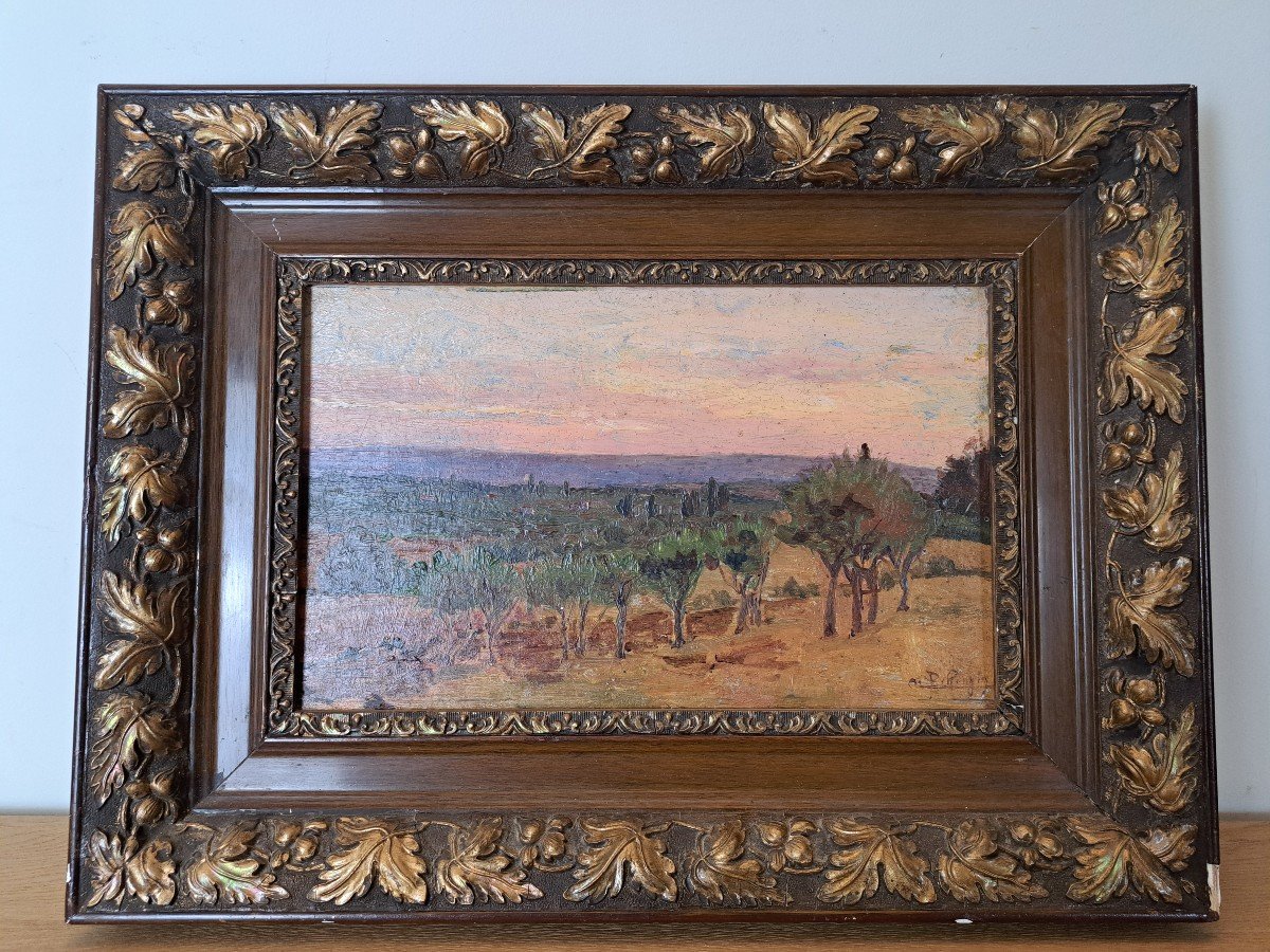 Landscape In Provence, Oil On Panel, Signed, Late 19th Century. -photo-4