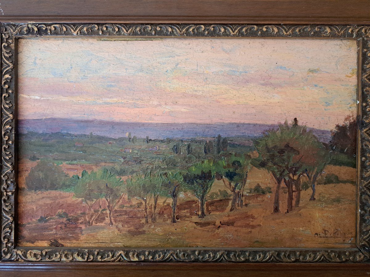 Landscape In Provence, Oil On Panel, Signed, Late 19th Century. -photo-1