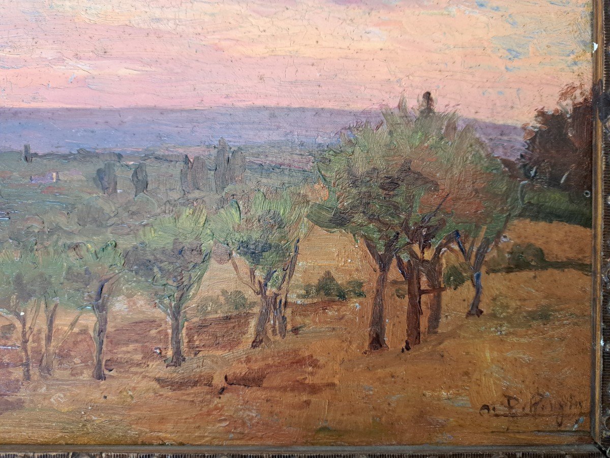 Landscape In Provence, Oil On Panel, Signed, Late 19th Century. -photo-3