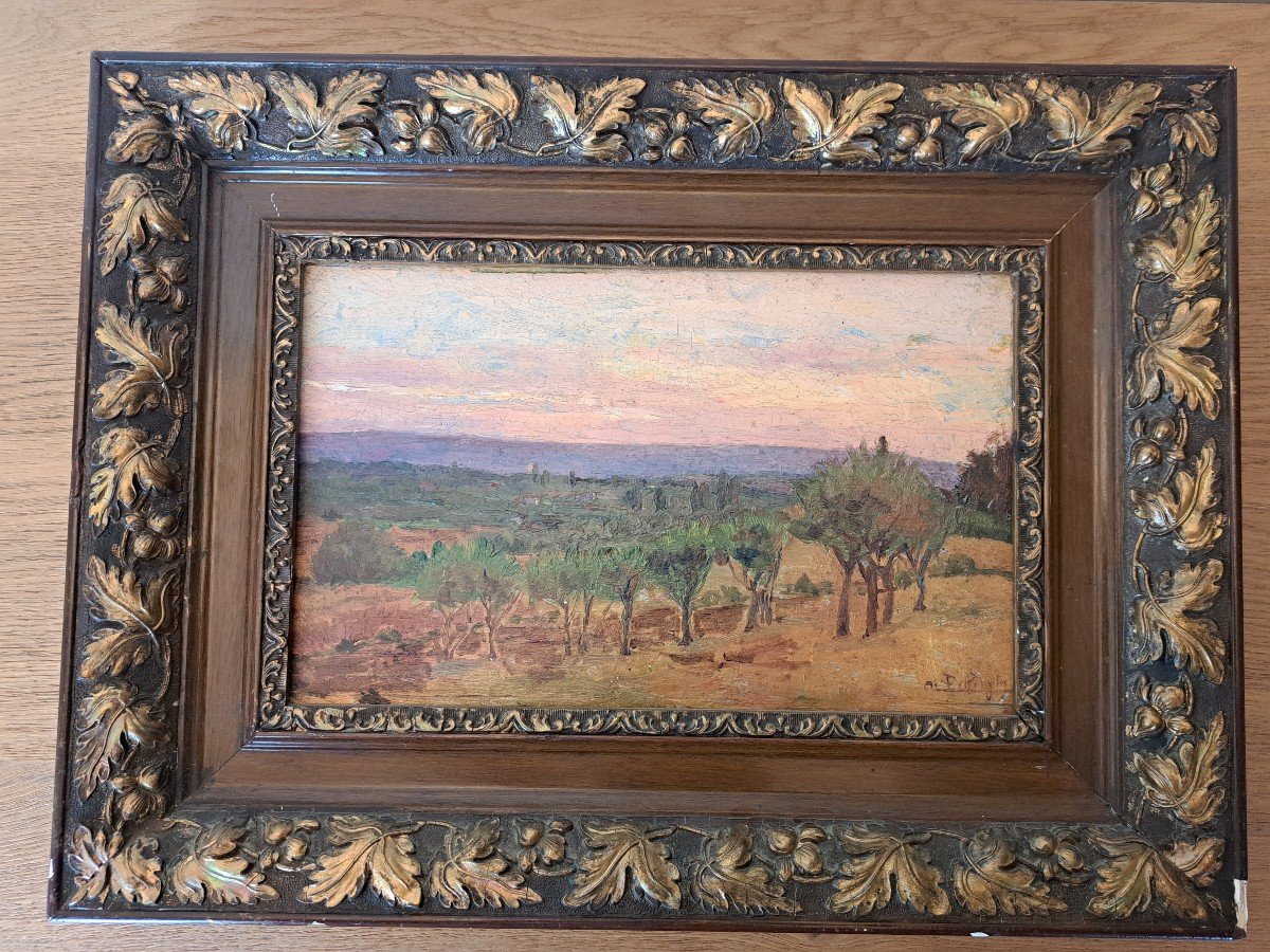 Landscape In Provence, Oil On Panel, Signed, Late 19th Century. 