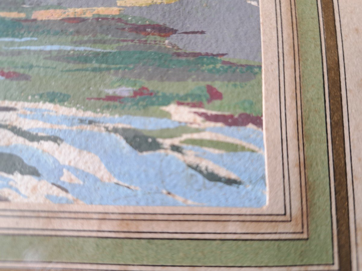 Le Vieux Pont , Gouache Sur Papier , Signé , XX°. -photo-1