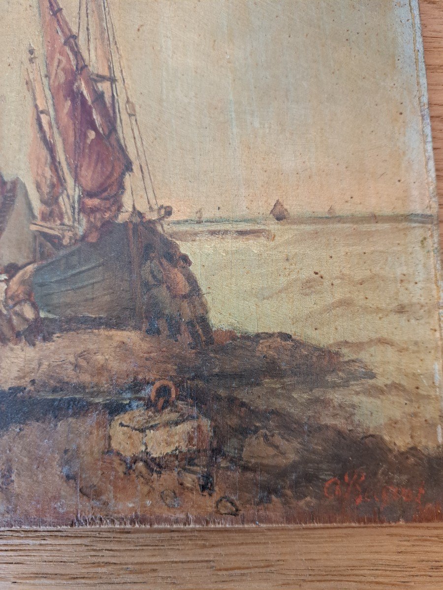 Seaside, Marine, Oil On Panel, Signed Becquet, Early 20th Century. -photo-1