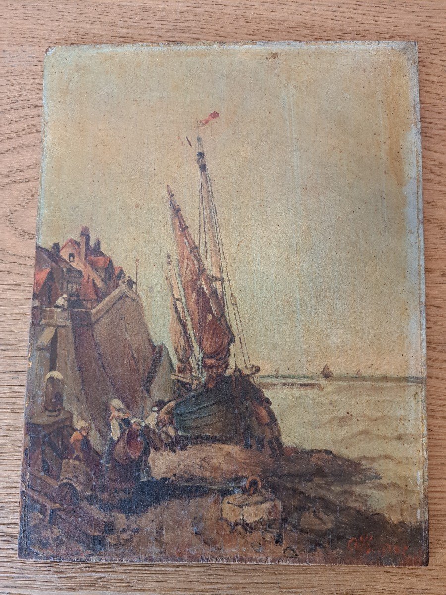 Seaside, Marine, Oil On Panel, Signed Becquet, Early 20th Century. -photo-2