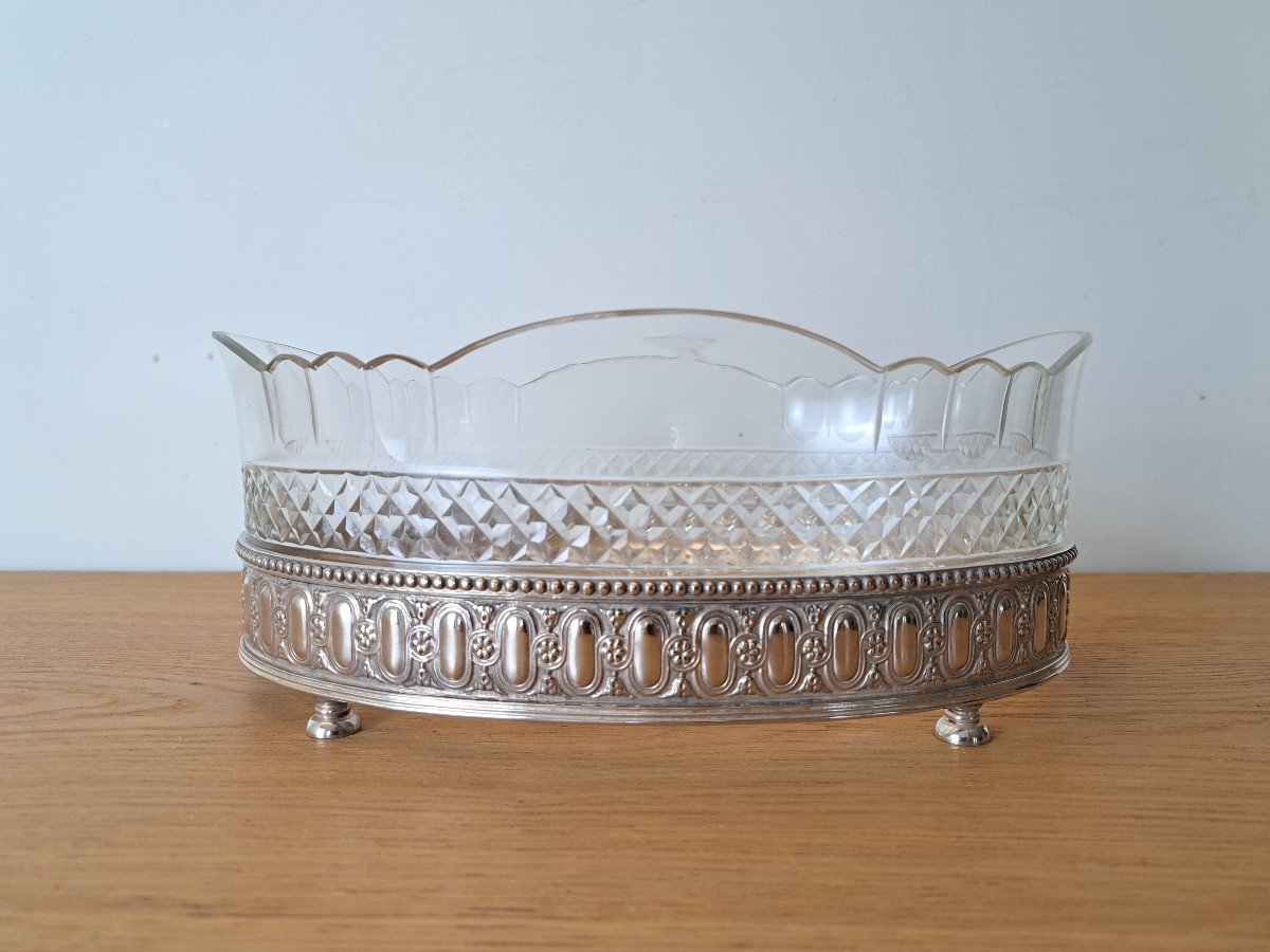 Table Planter, Crystal And Silver Metal, Louis XVI, Early 20th Century. 