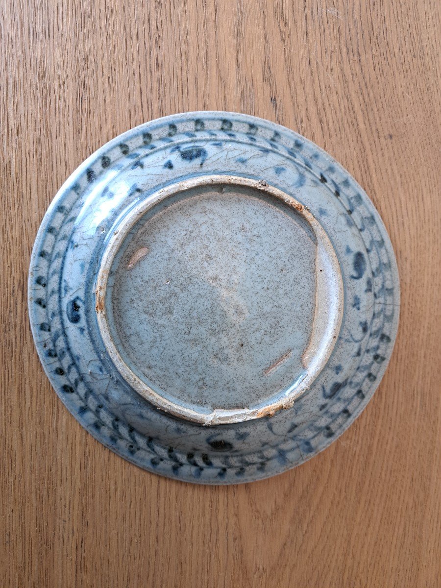 Assiette , Céramique Blanc Bleu , Asie , Ming -photo-3