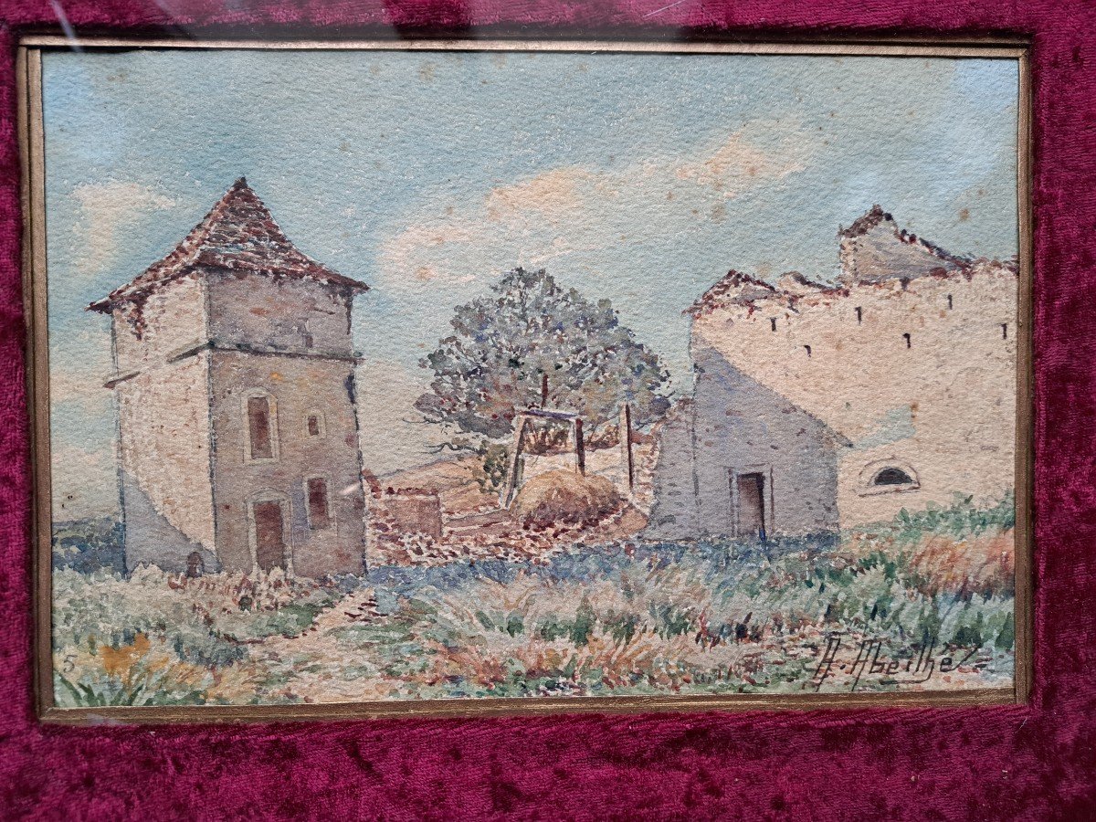 Augustin Abeilhé, The Dovecote Of The Farm, Watercolor, Early 20th Century. -photo-4