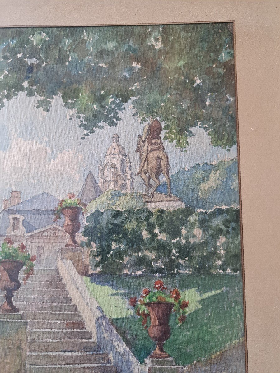 V.schlienger, View Of Park, Blois, Watercolor, 20th Century. -photo-4