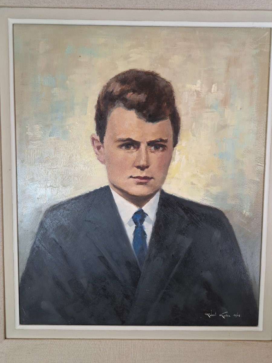 Robert Kuven, Portrait Of A Young Man, Oil On Panel, 1968. -photo-3