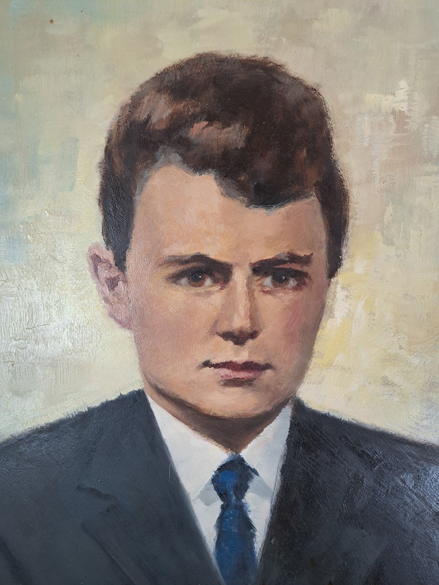 Robert Kuven, Portrait Of A Young Man, Oil On Panel, 1968. -photo-4