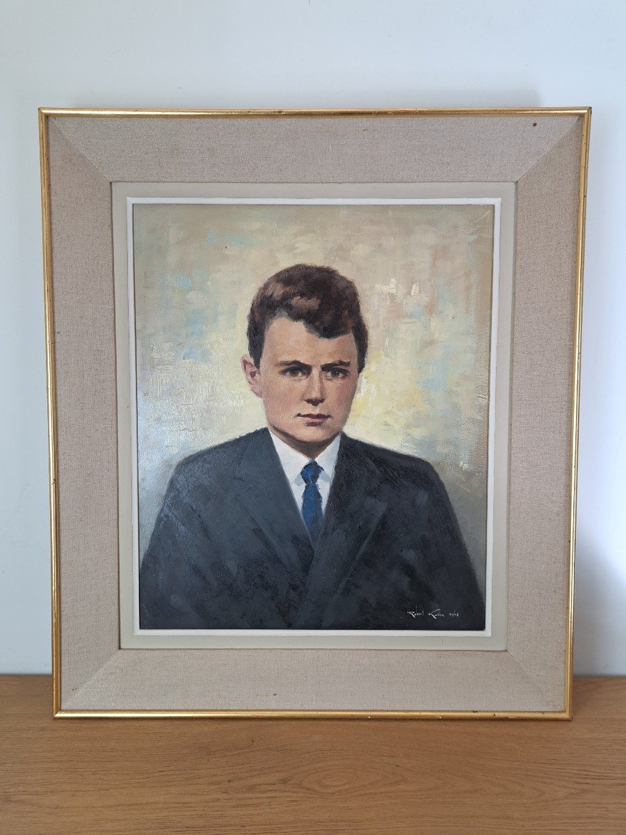 Robert Kuven, Portrait Of A Young Man, Oil On Panel, 1968. 