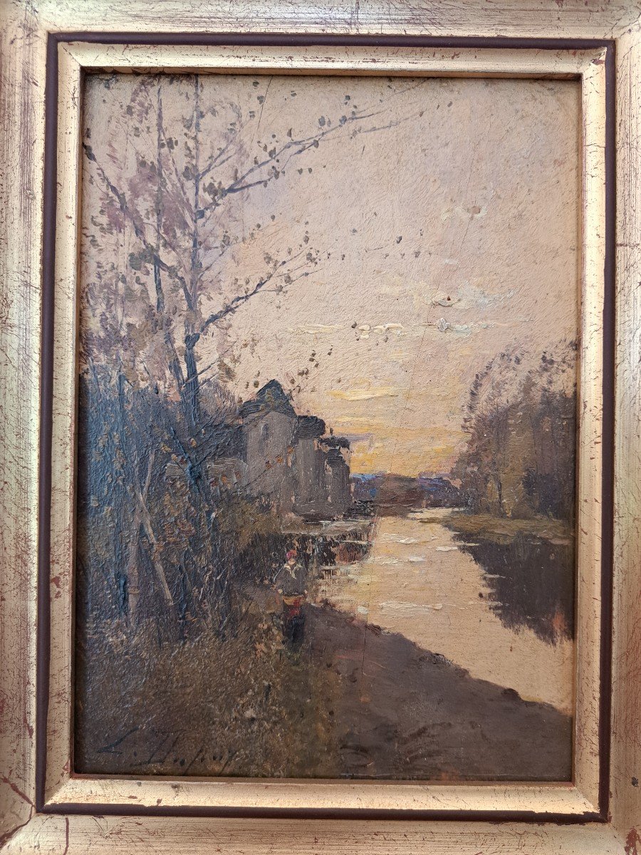 Eugène Galien Laloue, Animated Landscape At The River, Oil On Panel, Late 19th/early 20th Century. -photo-3