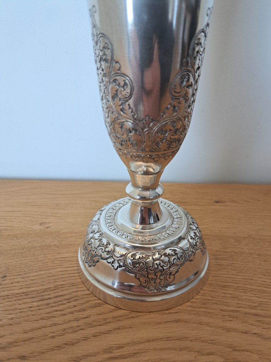 Indochina, Large Trumpet Vase, Sterling Silver, 850, XX°. -photo-3