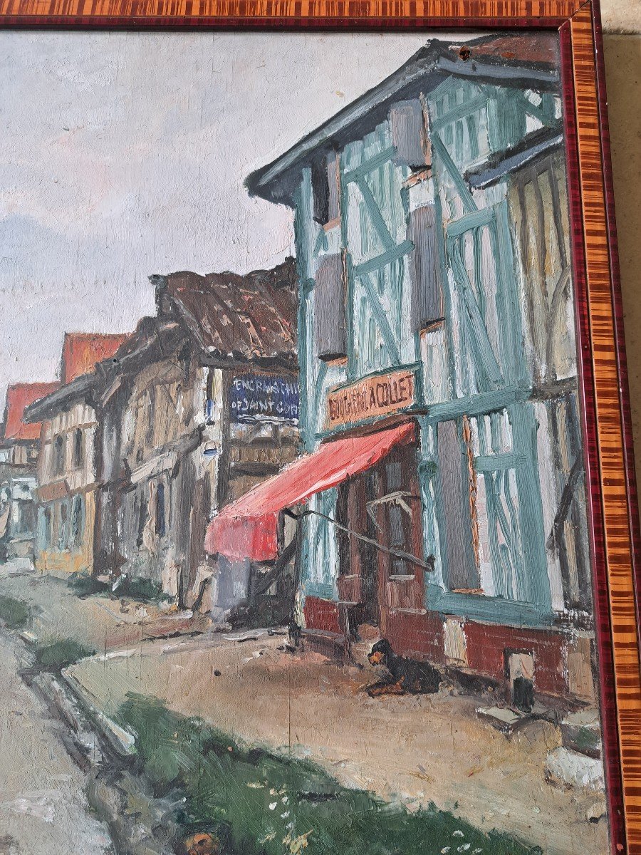 André Romand, View Of Village, Oil On Panel, 20th Century. -photo-2