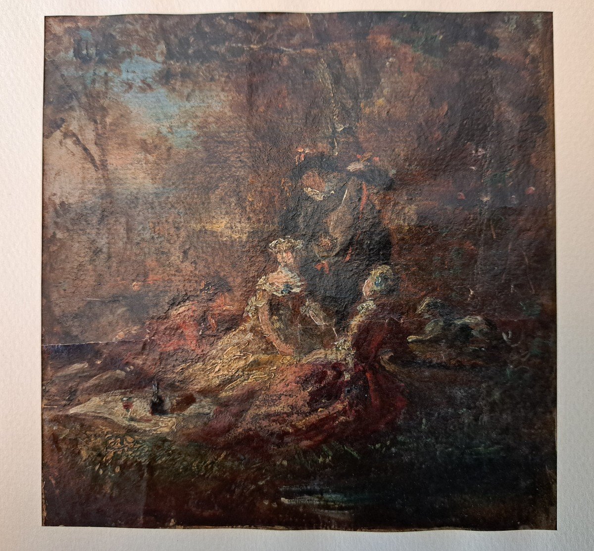 After Adolphe Monticelli, Characters In A Park, Oil On Paper, 19th Century. -photo-4