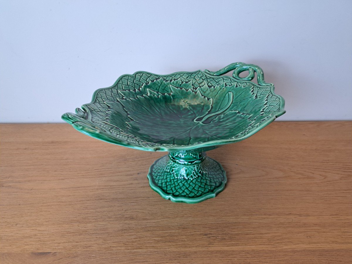 Jules Vieillard, Compotier, Green Earthenware, 19th Century. -photo-2