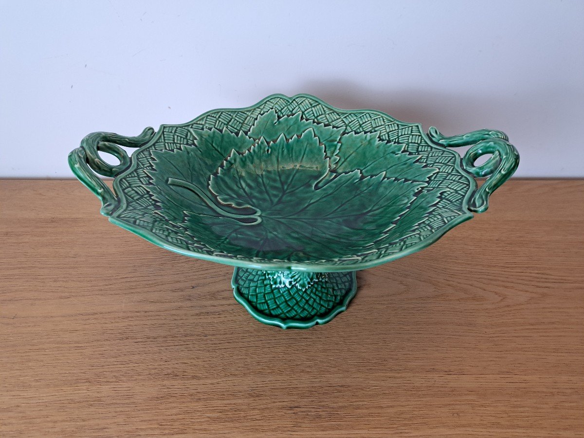 Jules Vieillard, Compotier, Green Earthenware, 19th Century. 