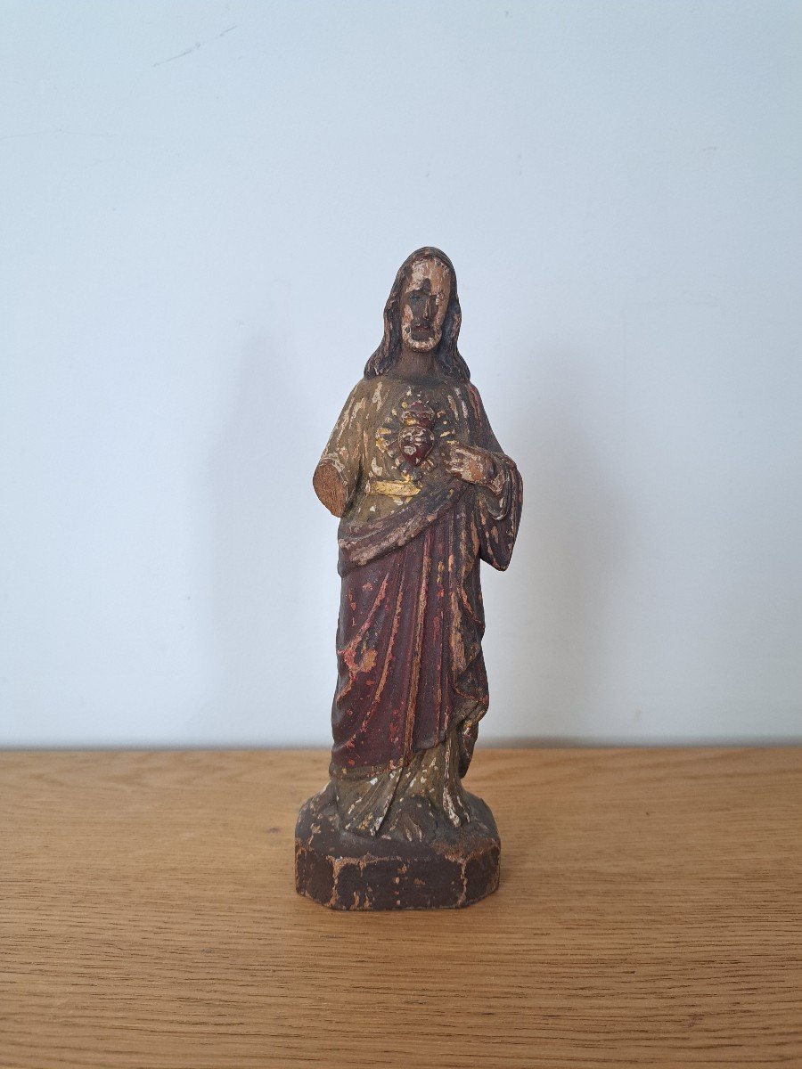 Christ , Sacré Cœur , Bois Polychrome , Fin XVIII°/début XIX°. 