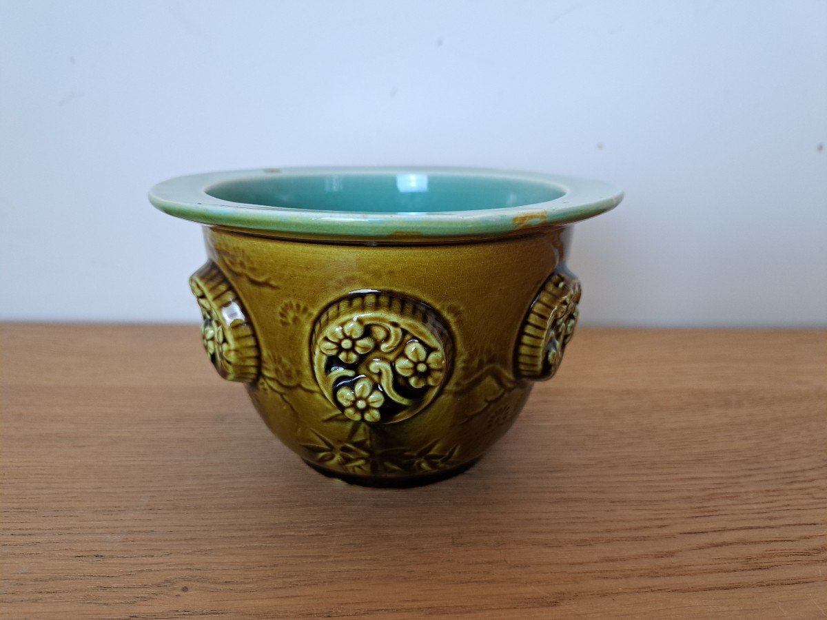 Cache Pot , Majolique , Asiatique , Fin XIX°/début XX°. -photo-2