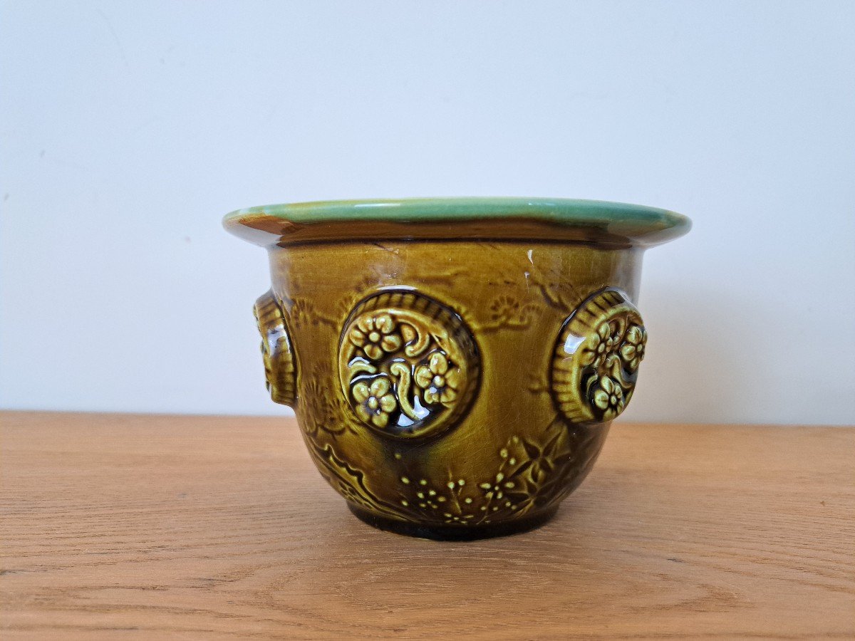 Cache Pot , Majolique , Asiatique , Fin XIX°/début XX°. 