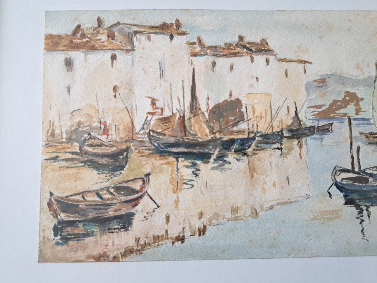 Les Martigues , Aquarelle , Signée , XX°. -photo-3