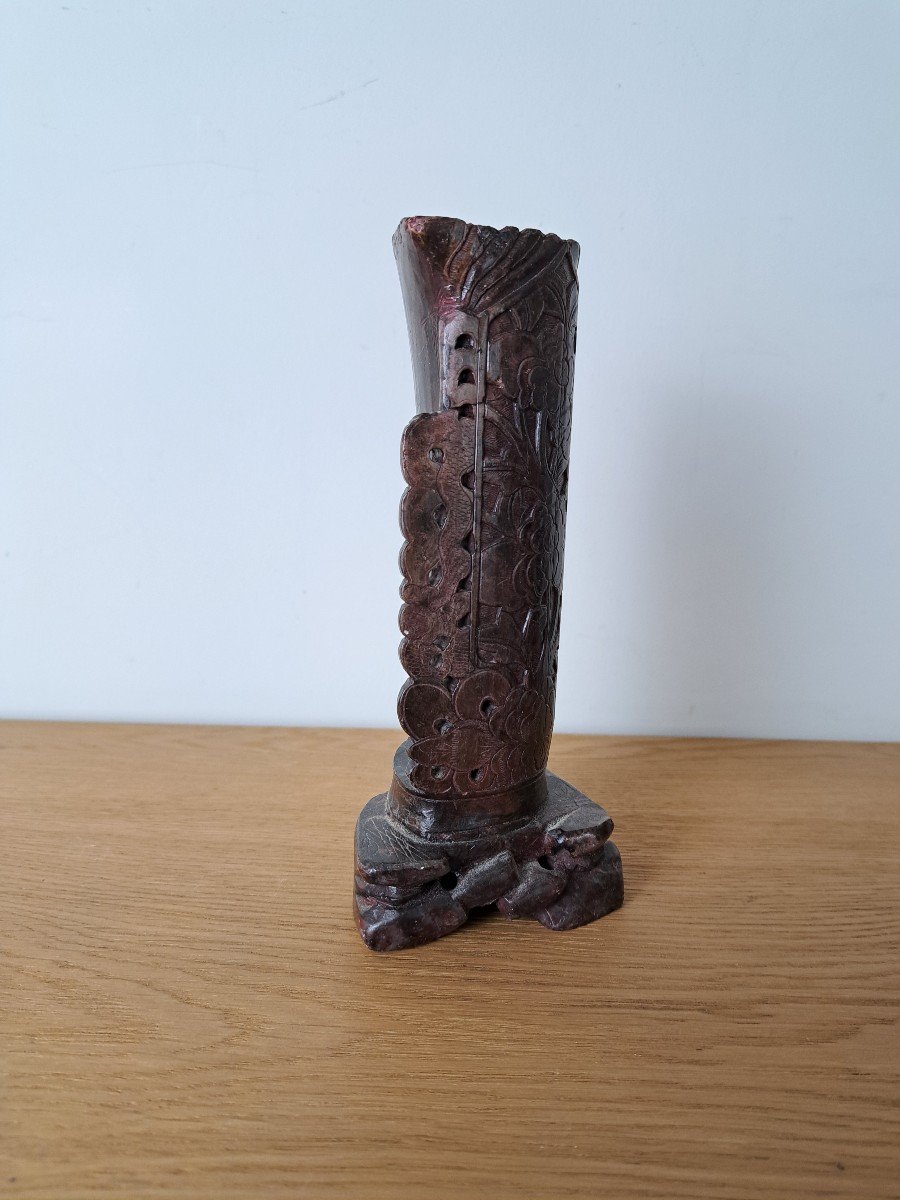 China, Vase, Hard Stone, Flowers, 19th/20th Century. -photo-3