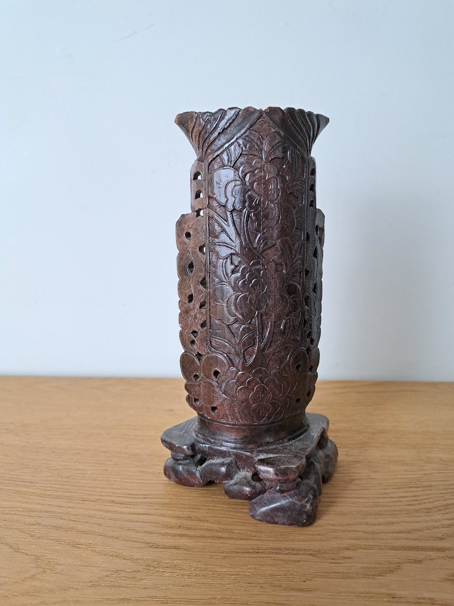 China, Vase, Hard Stone, Flowers, 19th/20th Century. -photo-3