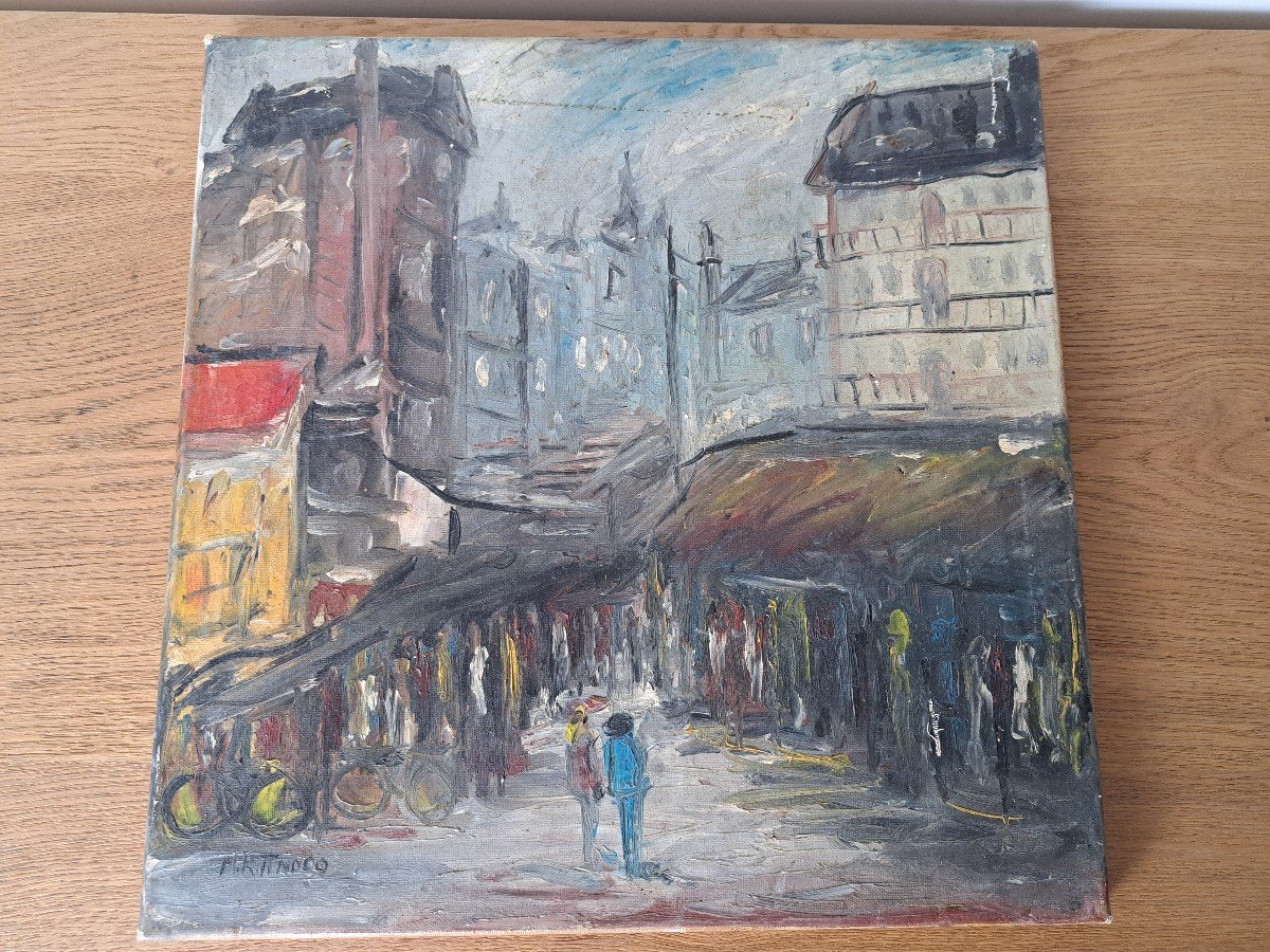 Maria Tinoco, A Market In Town, Oil On Canvas, 20th Century. -photo-2